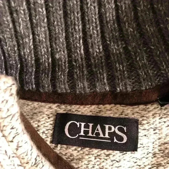 Chaps Mens Small White Gray Heathered 1/4 Zip Sweater Jacket L/S Outdoor - Picture 6 of 6